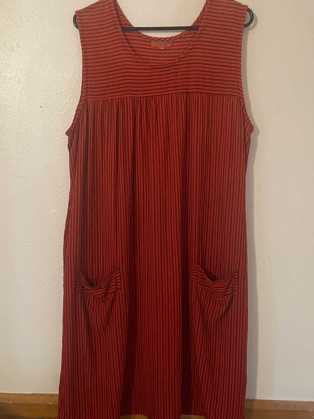 Iridium 100% Cotton Orange Black Striped Knee Length Pockets Shift Dress L